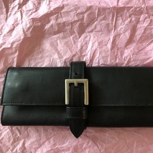 Unisex--Black leather jewelry carrying pouch--velvet-lined , zippered sections,